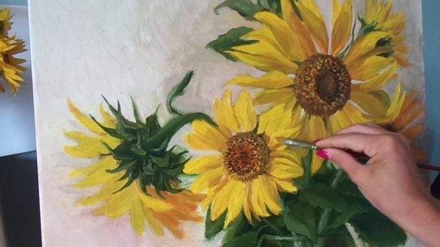 Подсолнухи Ч2 мастер класс живопись маслом для начинающих. How to draw sunflowers. P2. Tutorial. Ar смотреть онлайн