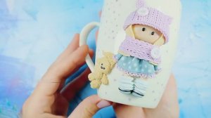 Мастер-класс_ Декор кружки из полимерной глины FIMO _ Девочка на кружке _ polymer