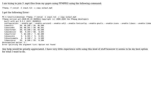 Error Splitting Argument List FFMPEG смотреть онлайн