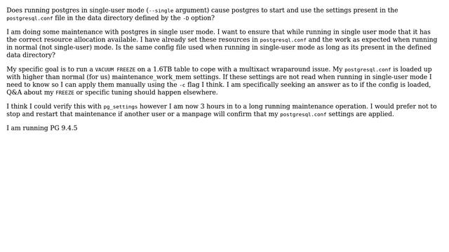 Databases: Does postgres single-user mode use postgresql.conf settings? смотреть онлайн