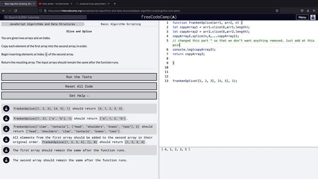 Watch me learn web dev.Javascript: Algorithm Scripting: Slice and Splice Solution (off camera) смотреть онлайн