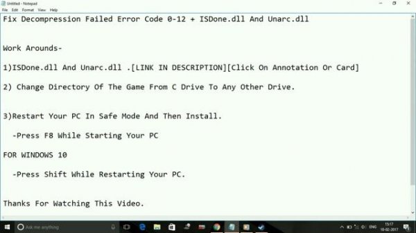 Decompression Failed Error Code (0-12) + ISDone.dll And Unarc.dll For All Games[FIXED]2017
