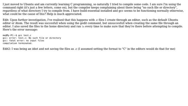 Ubuntu: gcc "no such file or directory" error when attempting compilation смотреть онлайн