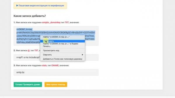 SMTP.BZ - Верификация домена в панеле sprinthost.ru. Настройка DKIM, SPF, CNAME
