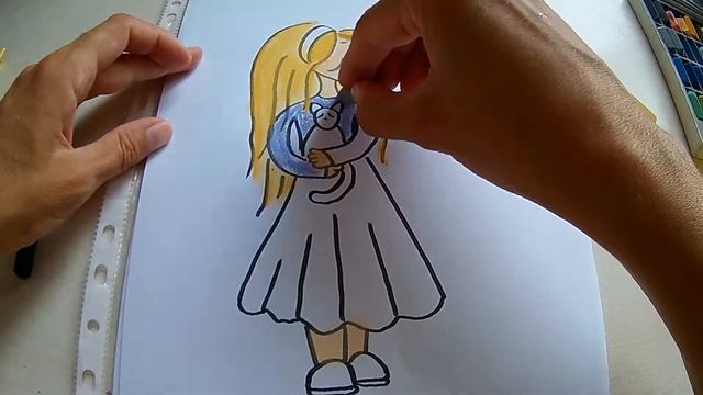 Как нарисовать девочку с котом?//How to draw a girl with a cat? смотреть онлайн