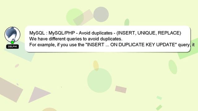 MySQL : MySQL/PHP - Avoid duplicates - (INSERT, UNIQUE, REPLACE) смотреть онлайн