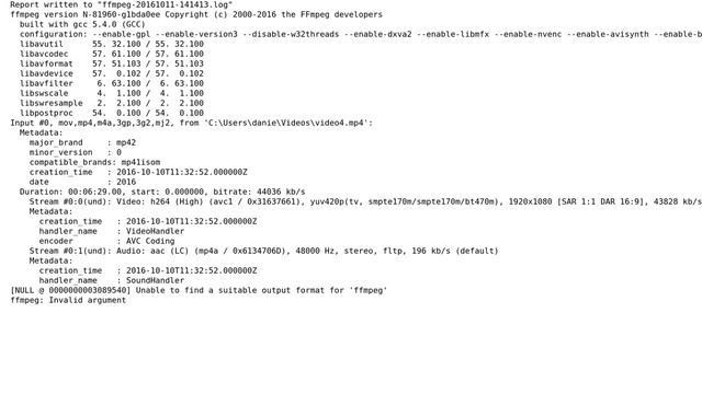 FFMPEG - Unable to find a suitable output format for 'ffmpeg' ffmpeg: Invalid argument смотреть онлайн