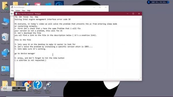 Intel Management engine Interface (error code 10)-solved