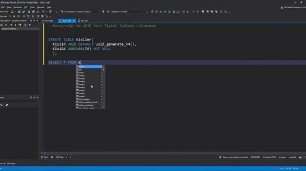 PostgreSQL'de UUID Veri Tipini Tabloda Kullanmak
