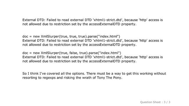 HTML : How to work around Groovy's XmlSlurper refusing to parse HTML due to DOCTYPE and DTD restric смотреть онлайн