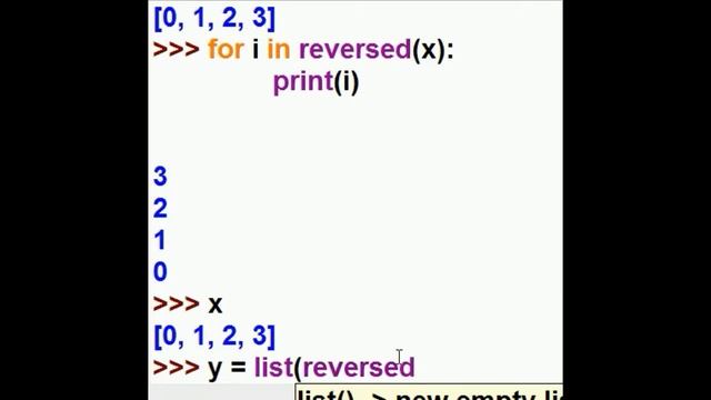 Python: for loop iteratation thru a reversed list смотреть онлайн