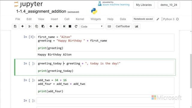 Addition in variables - Introduction to Python: Absolute Beginner Module 1 Video 11 смотреть онлайн