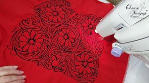 Процесс создания стёганого рисунка на свободном ходу машинки для сумочки "Гранатовый цветок"...