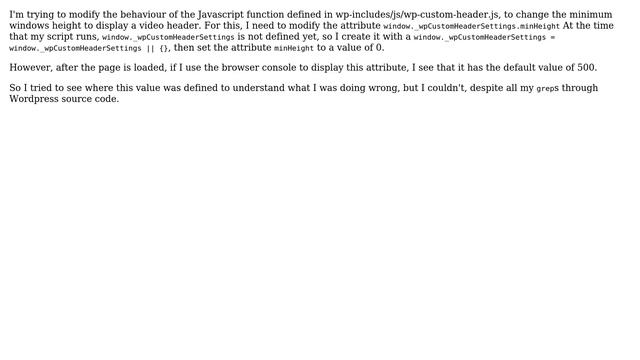 Wordpress: Where is the Javascript attribute window._wpCustomHeaderSettings defined? смотреть онлайн