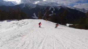 Архыз, полный спуск 3084м на Романтик синяя трасса №2. Горнолыжный курорт Архыз трассы Млечный Путь