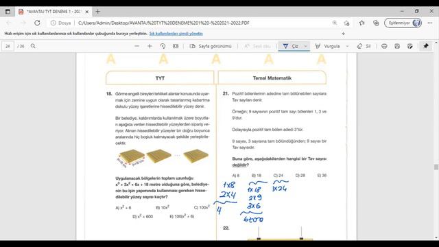 Avantaj Yayınları 1. TYT Kurumsal Deneme Matematik Çözümleri