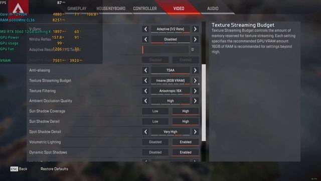 ? MSI GeForce RTX 3060 Gaming X 12GB [Desktop] - Apex Legends Gameplay Benchmarks