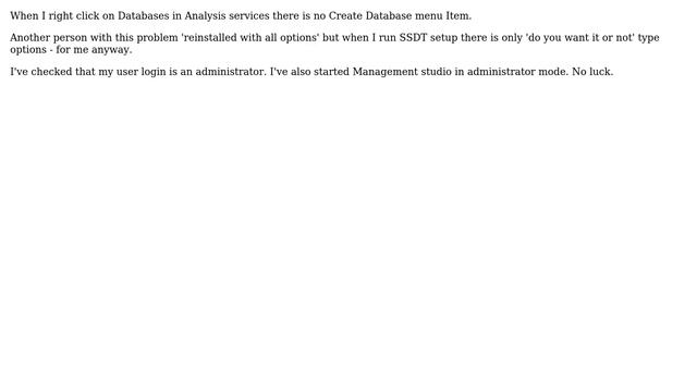 Databases: Can't see Create Database in Analysis Services SQL Server Management Studio смотреть онлайн