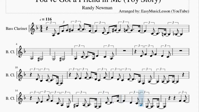 Bass Clarinet Sheet Music: How to play You've Got a Friend in Me (Toy Story) by Randy Newman смотреть онлайн