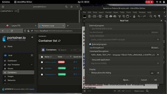 Fedora 38 Linux - LibreOffice speech synthesis using Docker applications смотреть онлайн