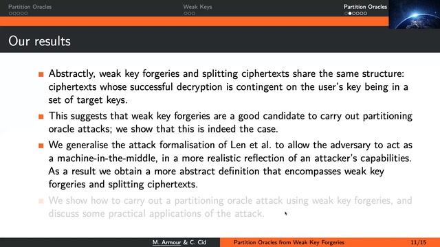 Partition Oracles from Weak Key Forgeries смотреть онлайн