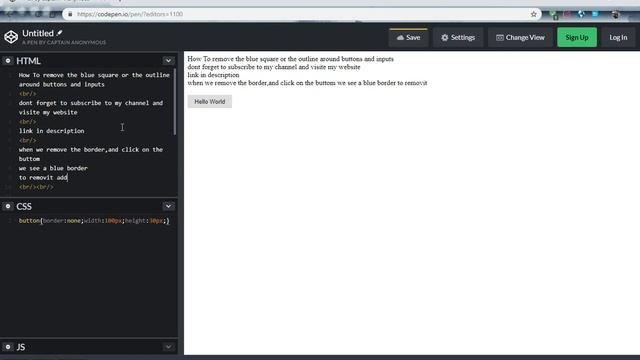 How to remove the outline or the blue square around buttons and inputs (HTML , CSS) смотреть онлайн
