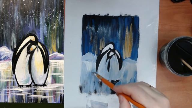 Пингвины. Гуашь. смотреть онлайн