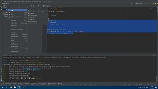 FastAPI. Настройка и запуск пустого приложения в PyCharm Community Edition смотреть онлайн