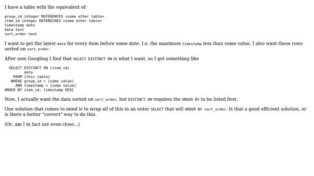 Databases: How can I order the results from a DISTINCT ON query? смотреть онлайн