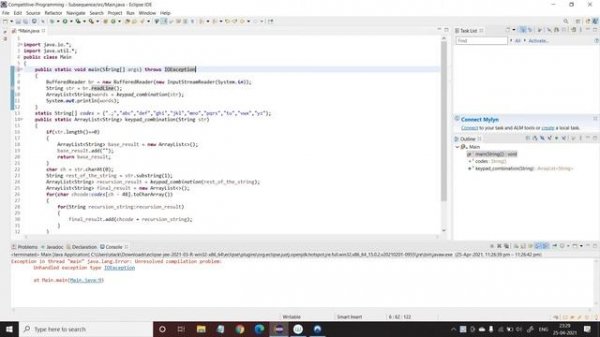 Exception in thread "main" java.lang.Error : Unhandled exception type IOException