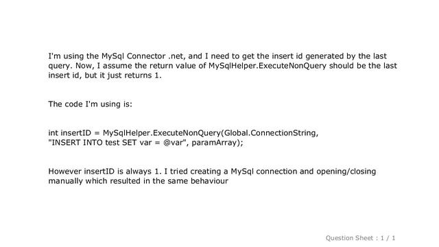 MySQL : MySql Last Insert ID, Connector .net смотреть онлайн