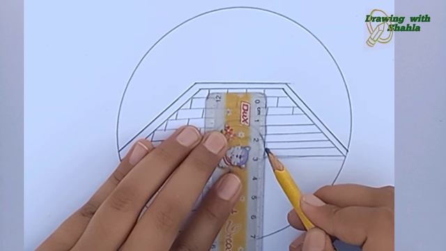Circle scenery drawing| Pencil sketch bridge drawing tutorial| Landscape drawing in Circle| смотреть онлайн