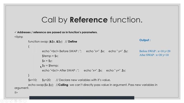 Call by value and call by reference in php,swap function,scope of variable, local & global variable смотреть онлайн