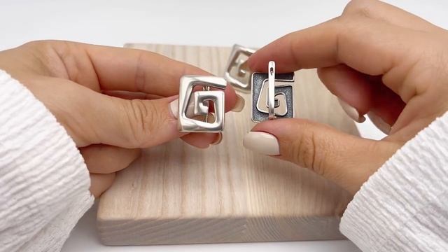 Серебряные серьги женские Лабиринт, серебро 925, крупные необычные сережки геометрия. Компания Юмил смотреть онлайн