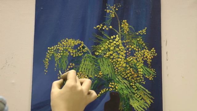 Мимоза цветок букет маслом на холсте.  Mimosa. Flower. Painting. Picture