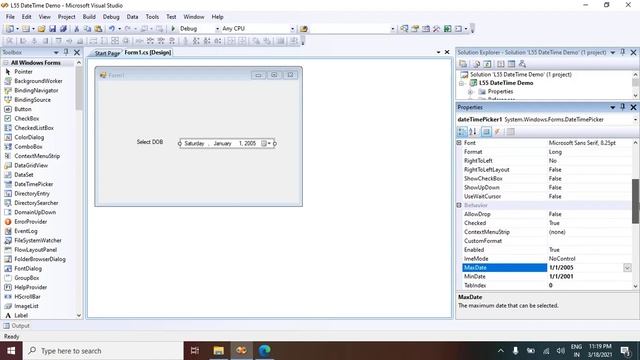 DateTimePicker control propeties and event | Lesson - 55 | C# in Hindi смотреть онлайн