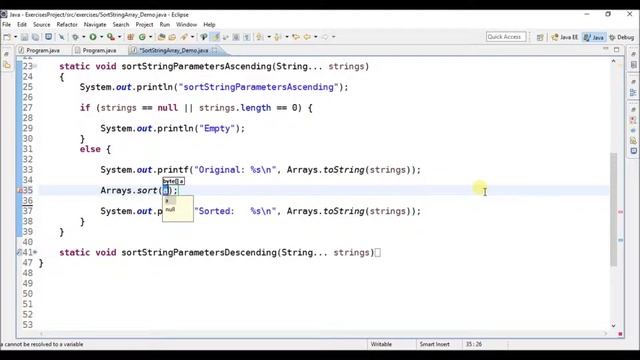sort string array in java смотреть онлайн