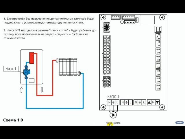 Гидравлические схемы 1.0 1.1 1.2 на один контур отопления с электрическим котлом смотреть онлайн