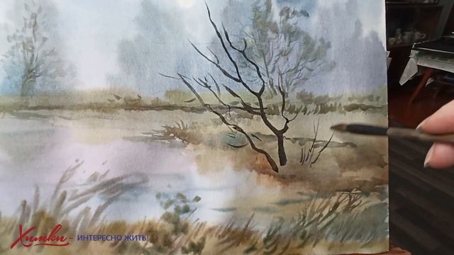 Вечерний туман. Рисуем акварелью. смотреть онлайн