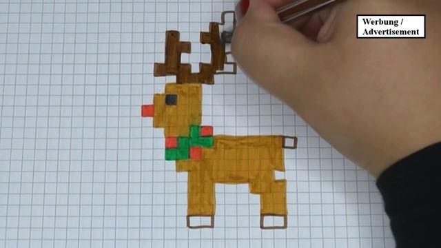 DIY Handmade Drawing Pixel Art | How To Draw A Cute Reindeer | Christmas Draw With Me A Deer