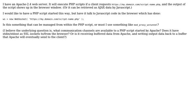 Can Apache-2.4 hand off a client connection to a PHP script that speaks WebSocket to the client? смотреть онлайн