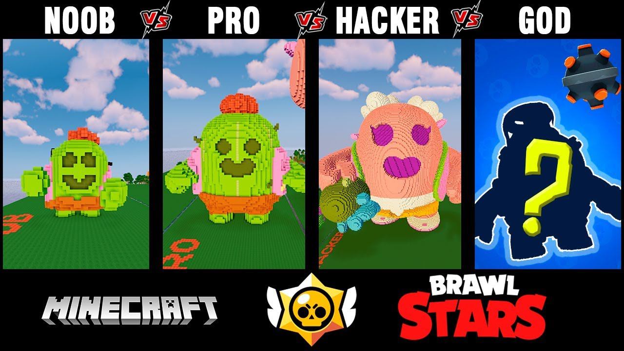 Minecraft Battle: NOOB Vs PRO Vs HACKER Vs GOD: BRAWL STARS SPIKE Build Challenge In Minecraft 13+