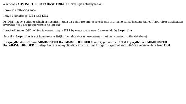 Databases: ADMINISTER DATABASE TRIGGER privilege смотреть онлайн