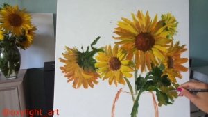 Бесплатный мастер класс картина маслом «Подсолнухи» смотреть онлайн. Ч1. How to draw sunflowers. P1