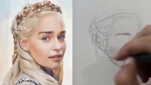 Рисуй не хуже профи!!! Эмилии Кларк карандашом. Пошагово смотреть онлайн