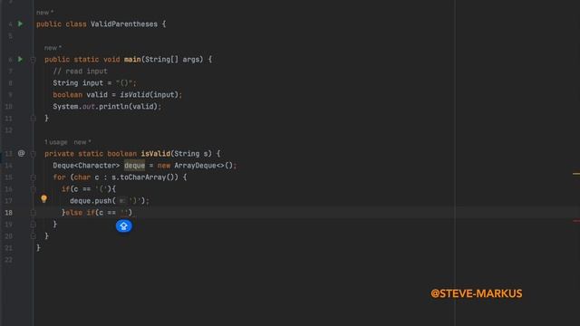 Valid Parentheses (LeetCode 20 problem) - Java solution guide step by step смотреть онлайн
