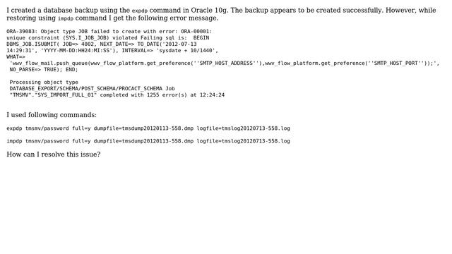 Databases: Unable to restore database in Oracle 10g смотреть онлайн