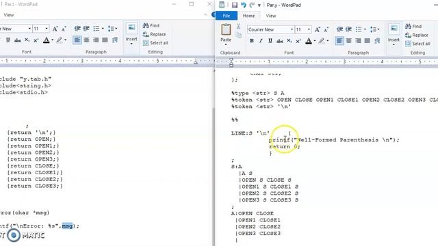 Syntax analyzer to check well formed parentheses using Lex and yacc смотреть онлайн