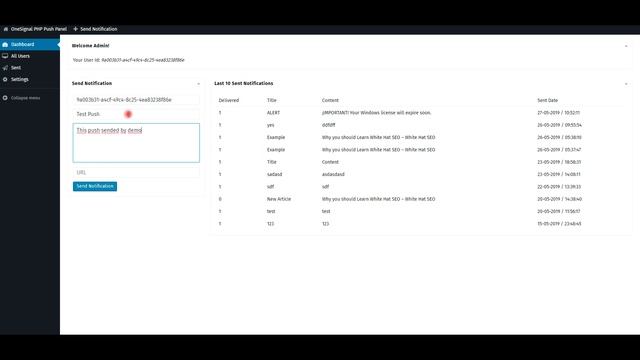OneSignal PHP Push Notification Panel смотреть онлайн