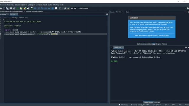TP réseaux - Modèle client/serveur avec Python - Explications spyder смотреть онлайн